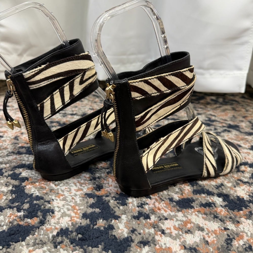 NWOT Pierre Balmain ‘Amelie’ Zebra Print Pony Hair Strappy Zip-Back Sandals Sz 6 - Picture 13 of 16